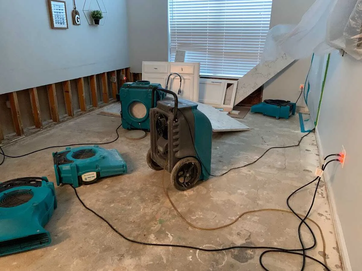 Dehumidifier in flood-cut room for Water Damage Restoration in Cinnaminson